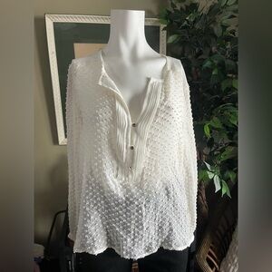 Mango Elegant White Textured Women's Top
